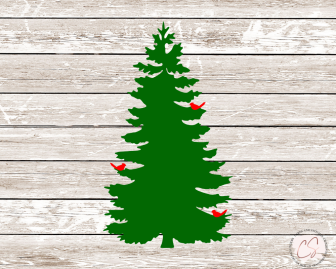 Pine Tree with Cardinals Reusable Stencil 4